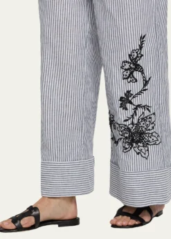 Kobi HalperinCallie Embroidered Striped Wide-Leg Pants