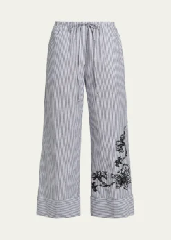 Kobi HalperinCallie Embroidered Striped Wide-Leg Pants
