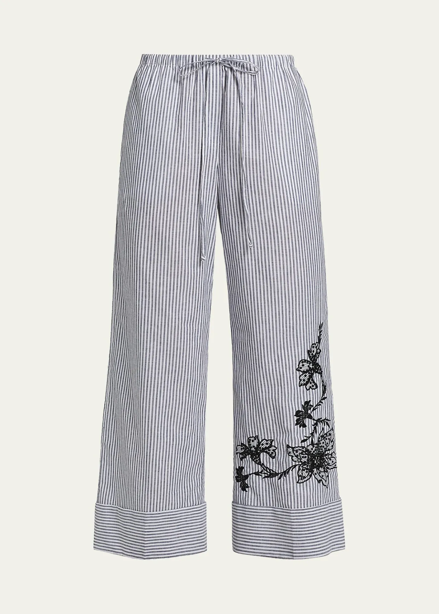 Kobi HalperinCallie Embroidered Striped Wide-Leg Pants