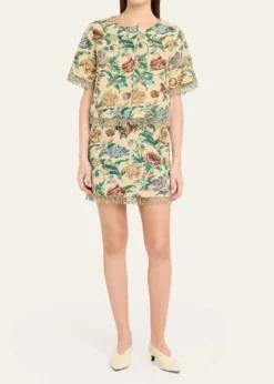 Kobi HalperinCelia Floral Fringe Cotton-Blend Miniskirt