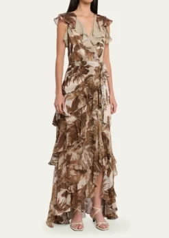 Kobi HalperinElanor Botanical-Print Ruffle Wrap Maxi Dress