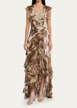 Kobi HalperinElanor Botanical-Print Ruffle Wrap Maxi Dress