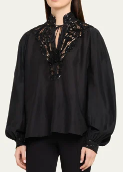 Kobi HalperinHarper Sequin Lace-Yoke Blouse