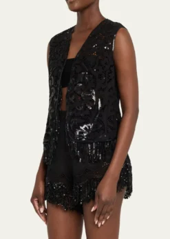 Kobi HalperinMaeve Fringed Sequin Lace Vest