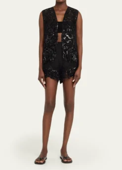 Kobi HalperinMaeve Fringed Sequin Lace Vest
