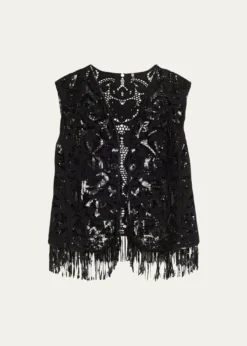 Kobi HalperinMaeve Fringed Sequin Lace Vest