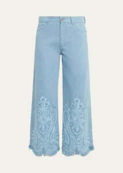 Kobi HalperinMarigold Embroidered Washed Denim Wide-Leg Pants
