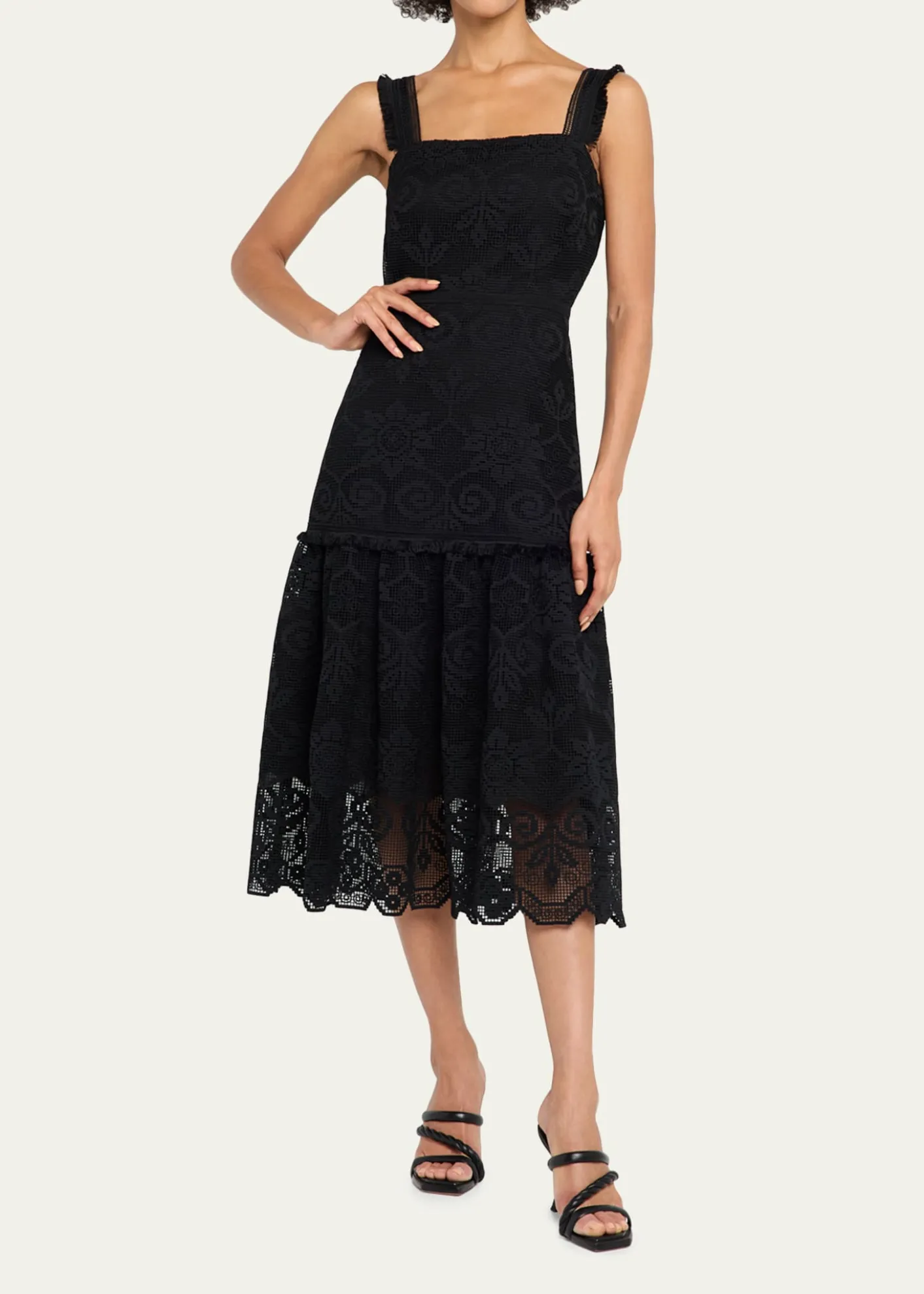 Kobi HalperinMona Square-Neck Lace Midi Dress