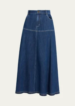 Kobi HalperinYsabelle A-Line Cotton Denim Midi Skirt