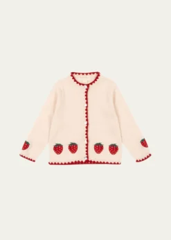 Konges SlojdGirl's Collette Strawberry-Embroidered Wool Cardigan, Size 18M-10