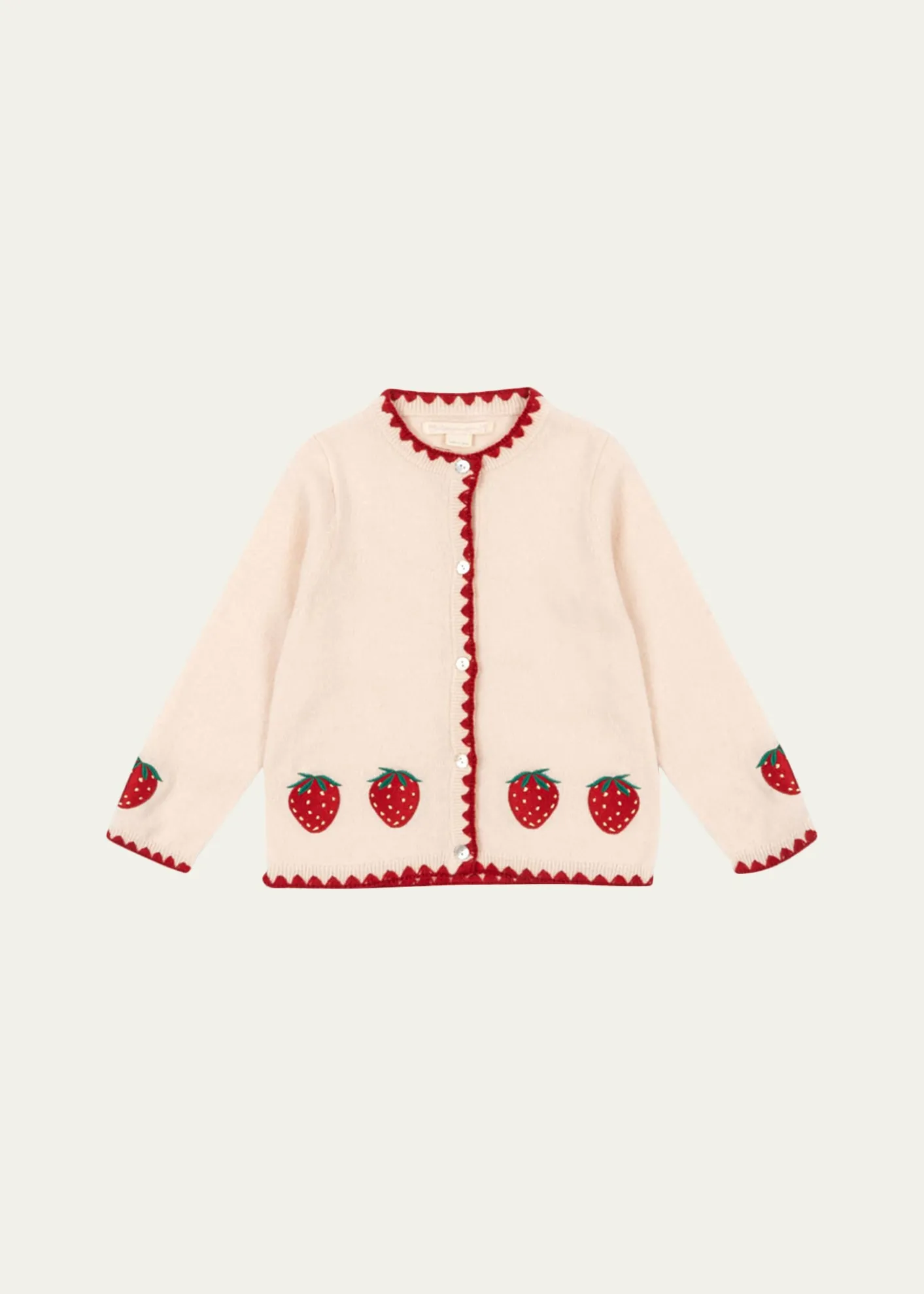 Konges SlojdGirl's Collette Strawberry-Embroidered Wool Cardigan, Size 18M-10