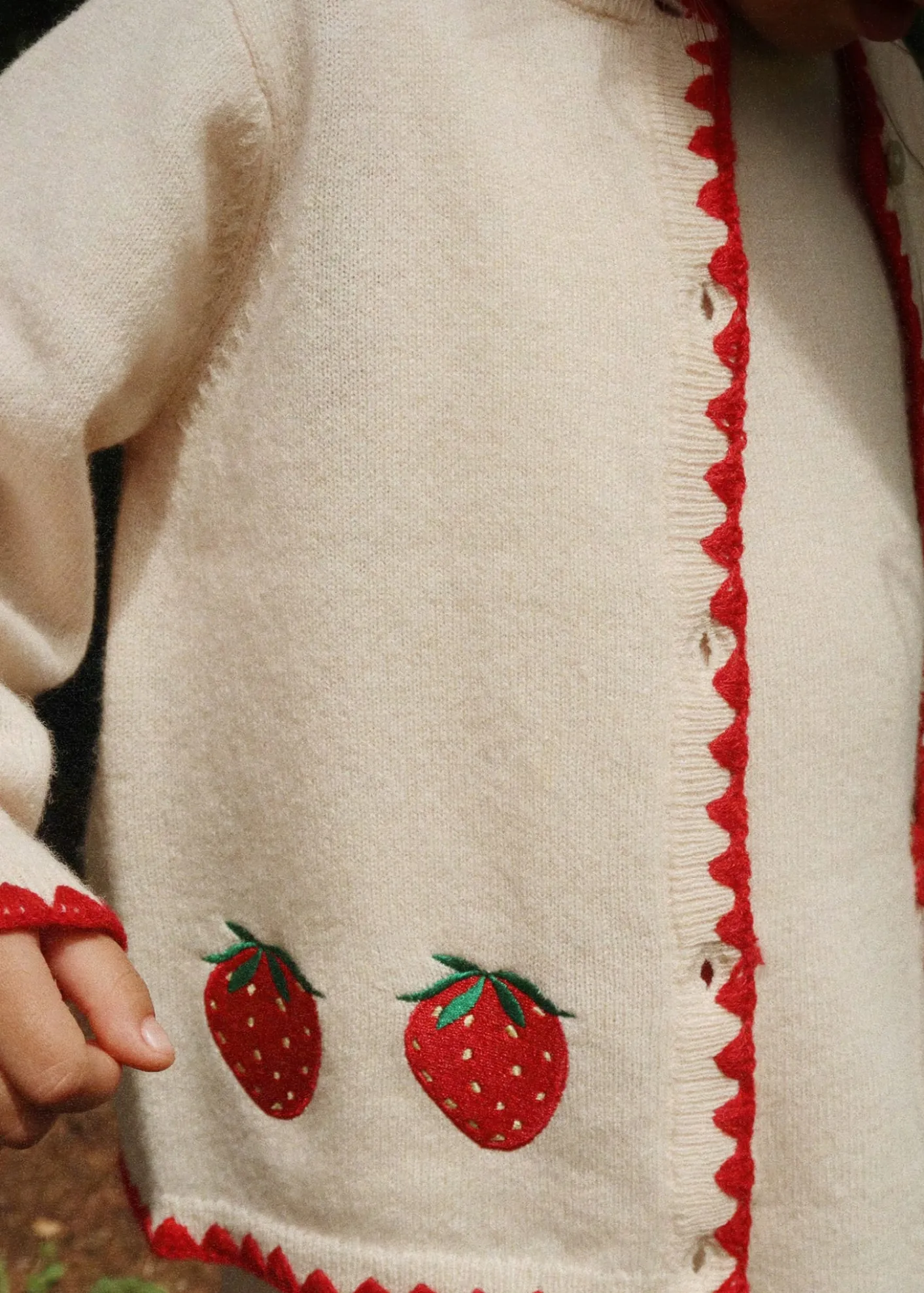 Konges SlojdGirl's Collette Strawberry-Embroidered Wool Cardigan, Size 18M-10