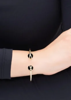 L. KleinPrisma 18k Gold Bangle Bracelet with Black Agate