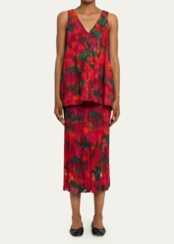 Lafayette 148 New YorkAbstract-Print Crinkled Cotton Midi Skirt