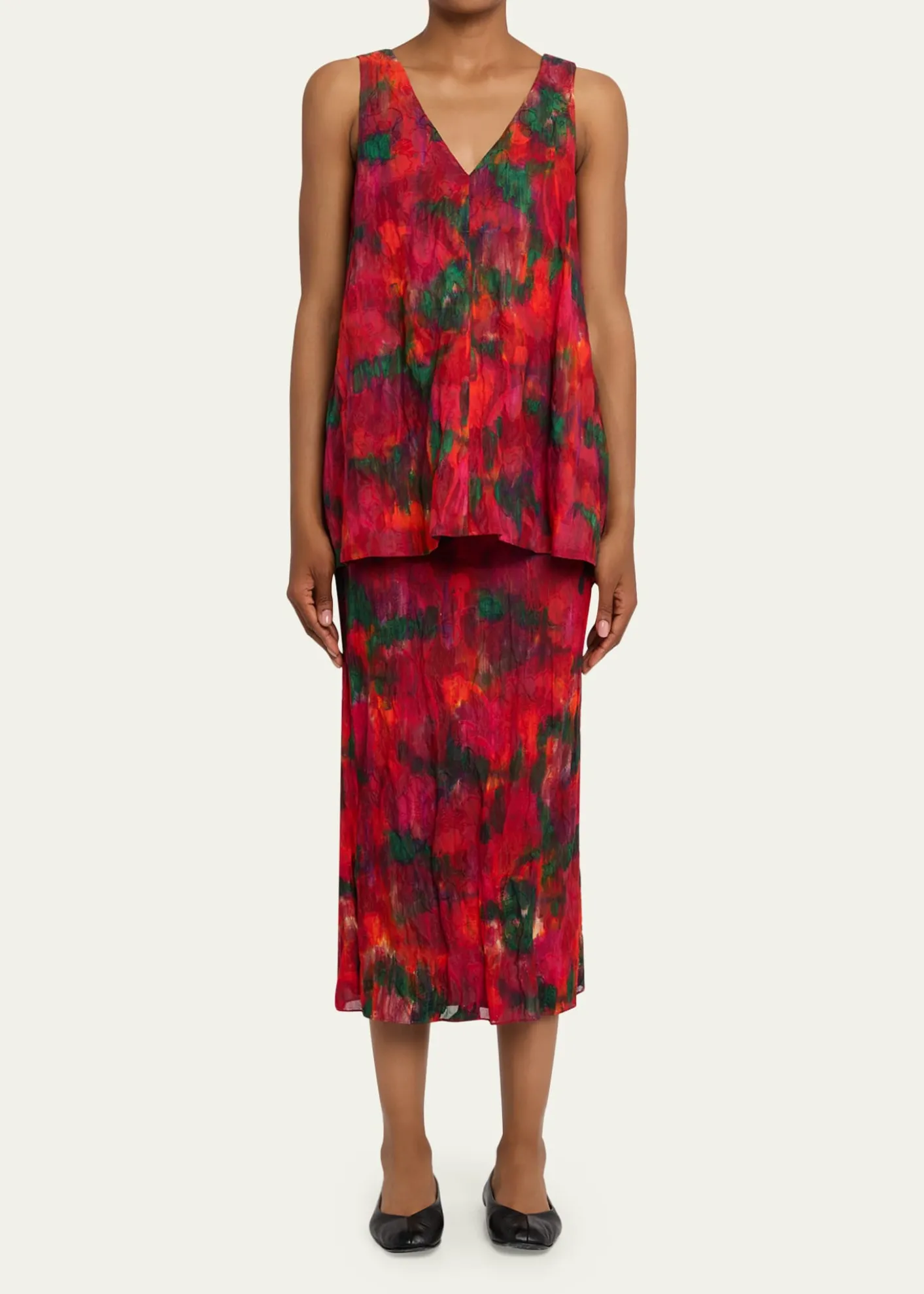 Lafayette 148 New YorkAbstract-Print Crinkled Cotton Midi Skirt