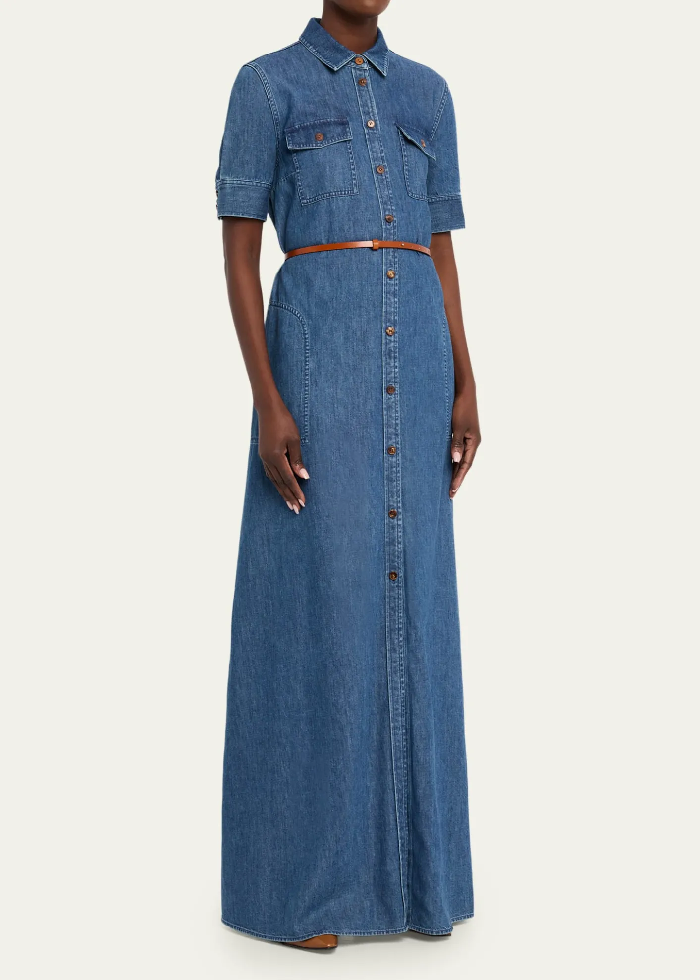Lafayette 148 New YorkBelted Cotton Chambray Maxi Shirtdress