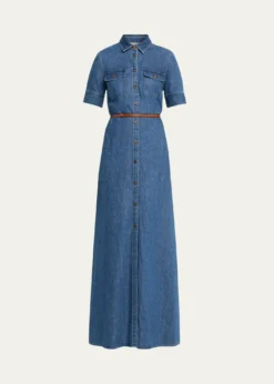 Lafayette 148 New YorkBelted Cotton Chambray Maxi Shirtdress