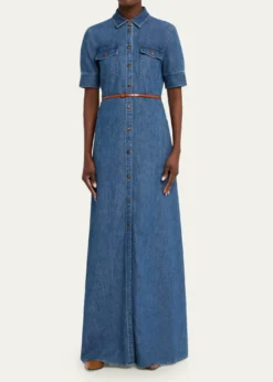 Lafayette 148 New YorkBelted Cotton Chambray Maxi Shirtdress