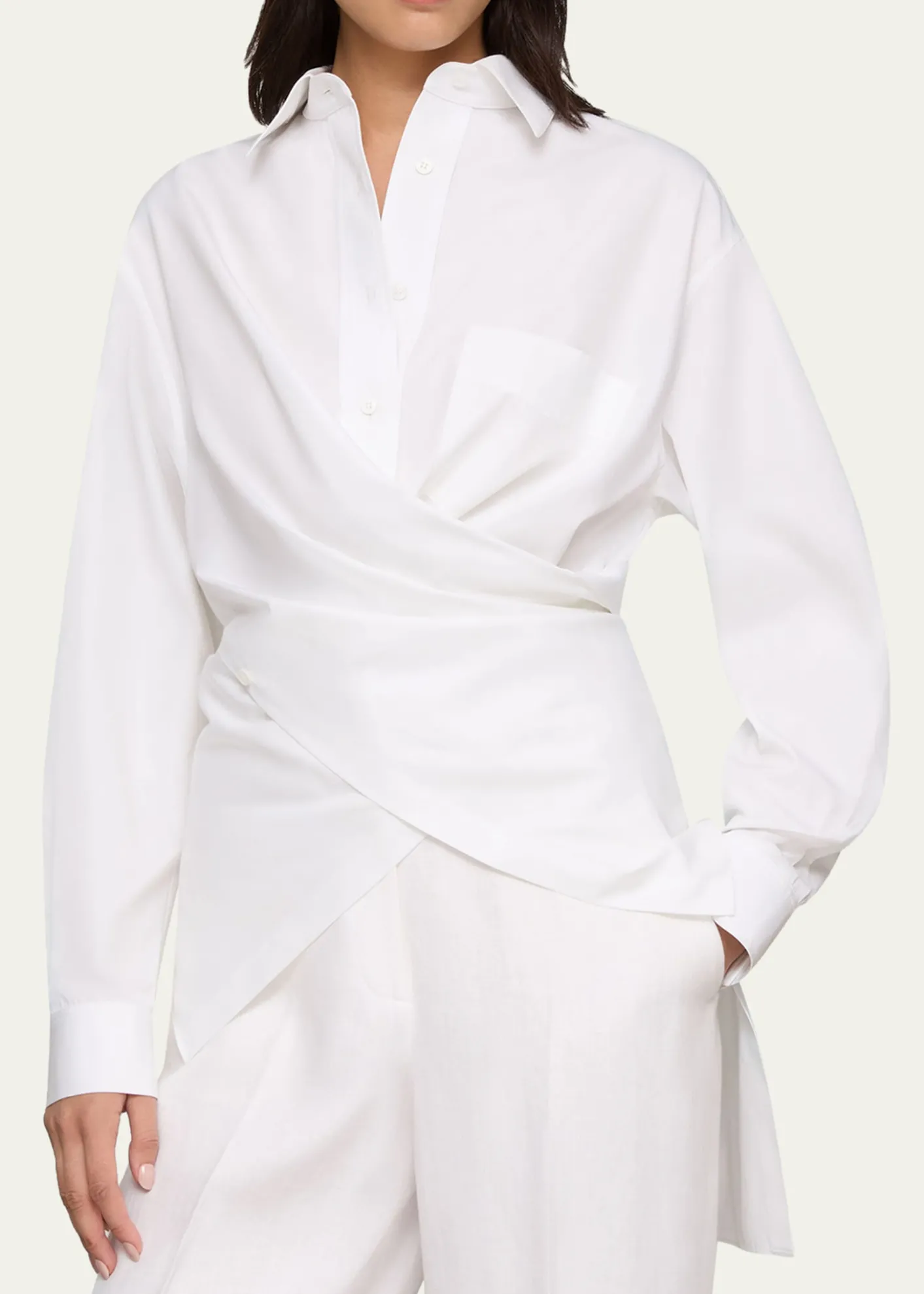 Lafayette 148 New YorkConvertible Long-Sleeve Poplin Shirt