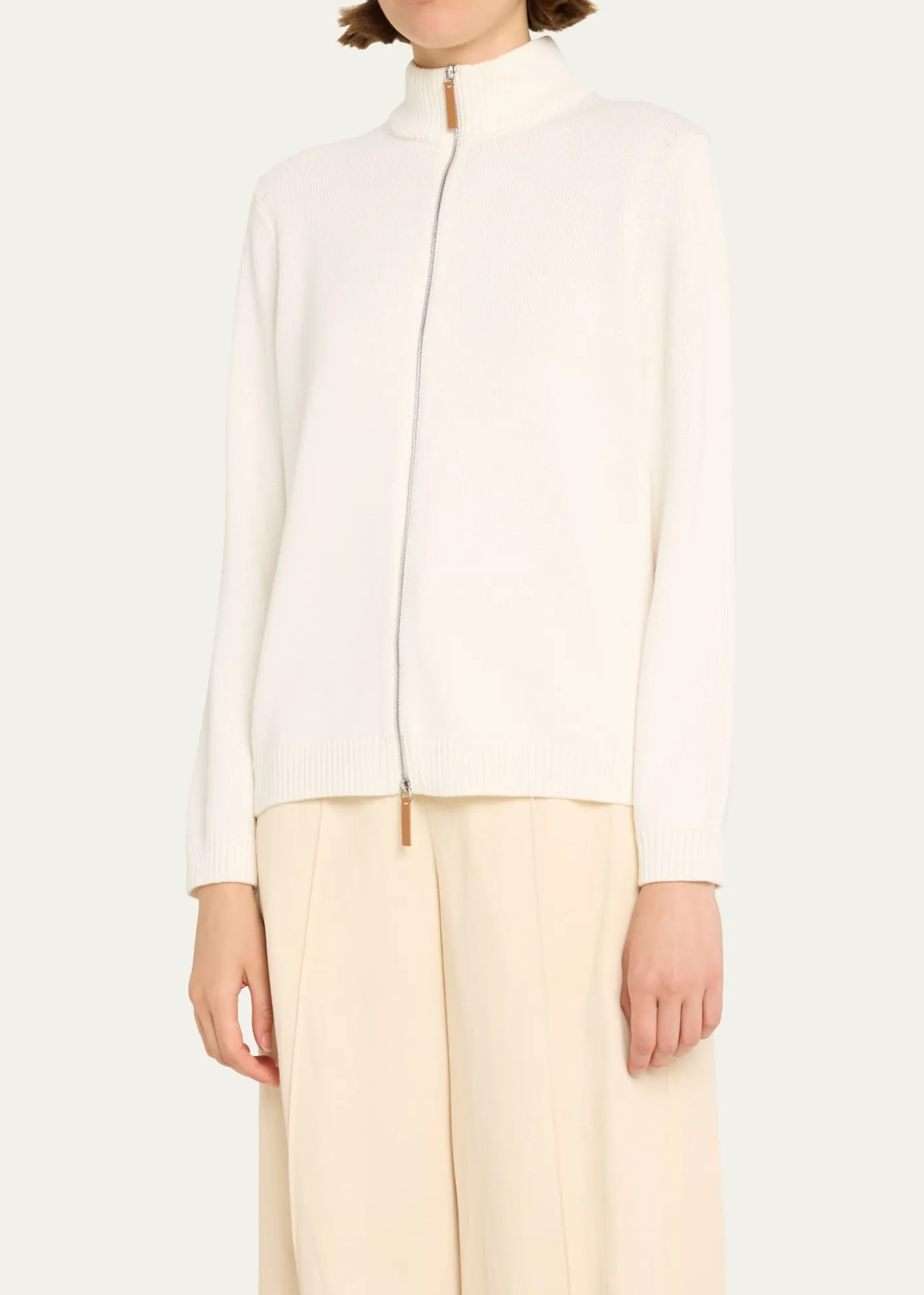 Lafayette 148 New YorkCotton-Silk Tape Fitted Bomber Sweater
