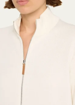 Lafayette 148 New YorkCotton-Silk Tape Fitted Bomber Sweater