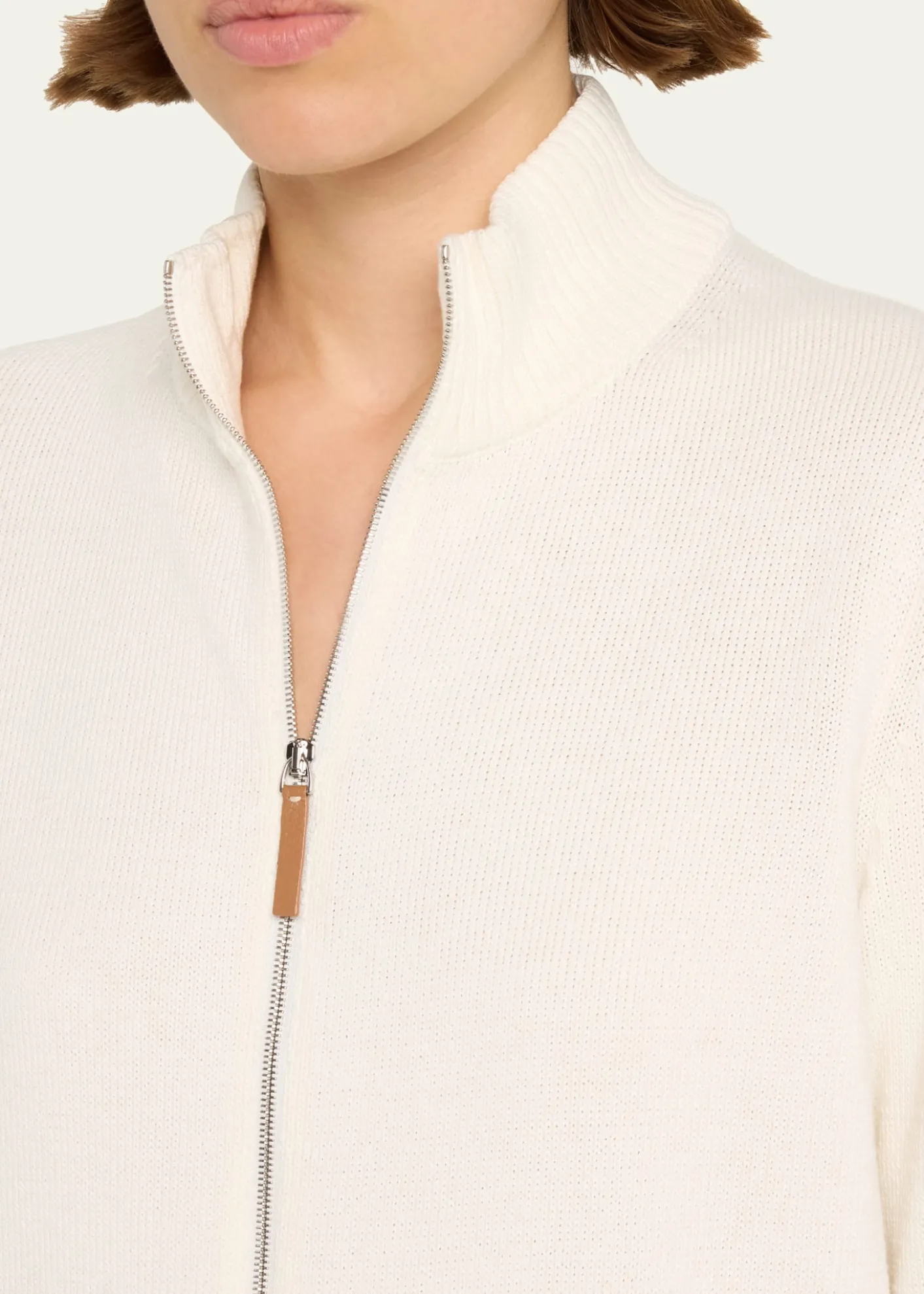 Lafayette 148 New YorkCotton-Silk Tape Fitted Bomber Sweater