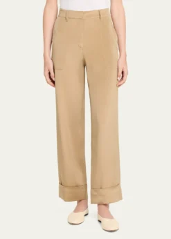 Lafayette 148 New YorkCuffed Straight-Leg Silk Georgette Pants