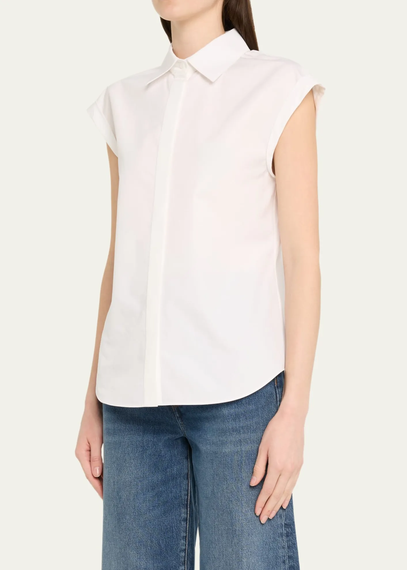 Lafayette 148 New YorkFitted Cap-Sleeve Cotton Shirt