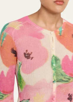 Lafayette 148 New YorkFloral-Print Rib Knit Cardigan