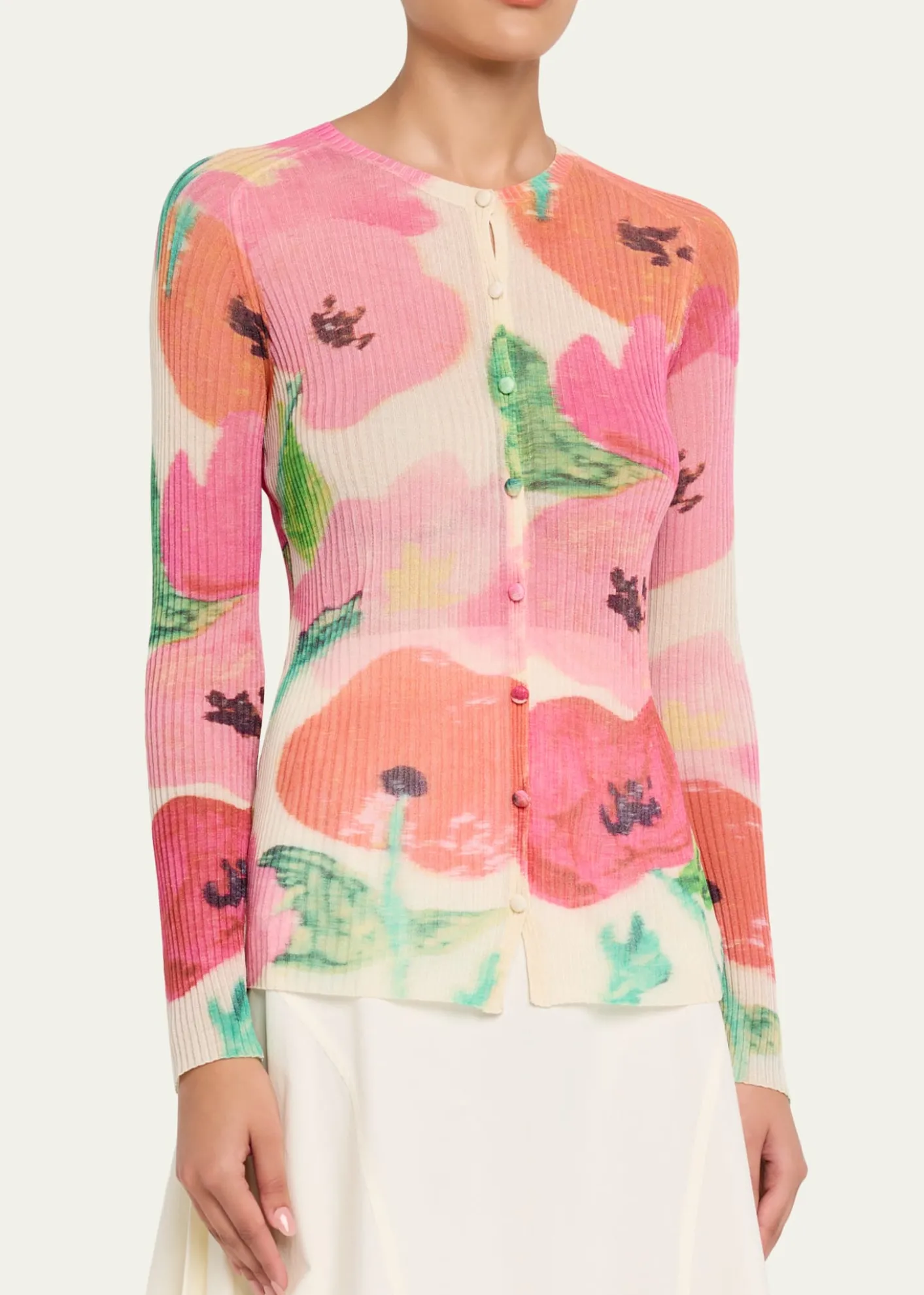 Lafayette 148 New YorkFloral-Print Rib Knit Cardigan