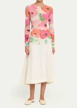 Lafayette 148 New YorkFloral-Print Rib Knit Cardigan