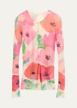 Lafayette 148 New YorkFloral-Print Rib Knit Cardigan