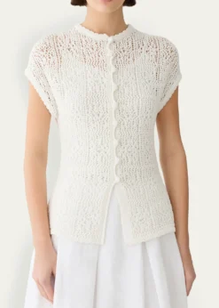 Lafayette 148 New YorkLace-Stitch Cotton Knit Sweater