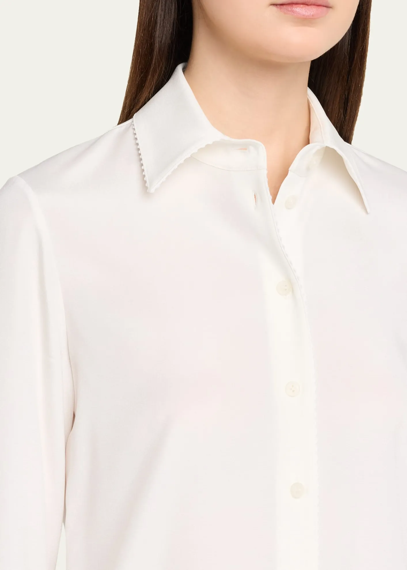 Lafayette 148 New YorkLace-Trim Organic Silk Georgette Blouse