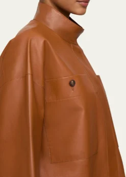 Lafayette 148 New YorkOversized Cropped Leather Shirt Jacket