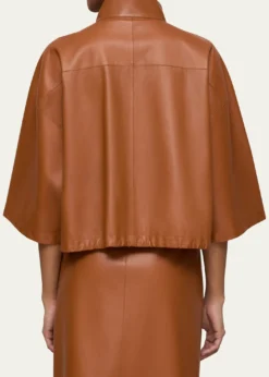 Lafayette 148 New YorkOversized Cropped Leather Shirt Jacket