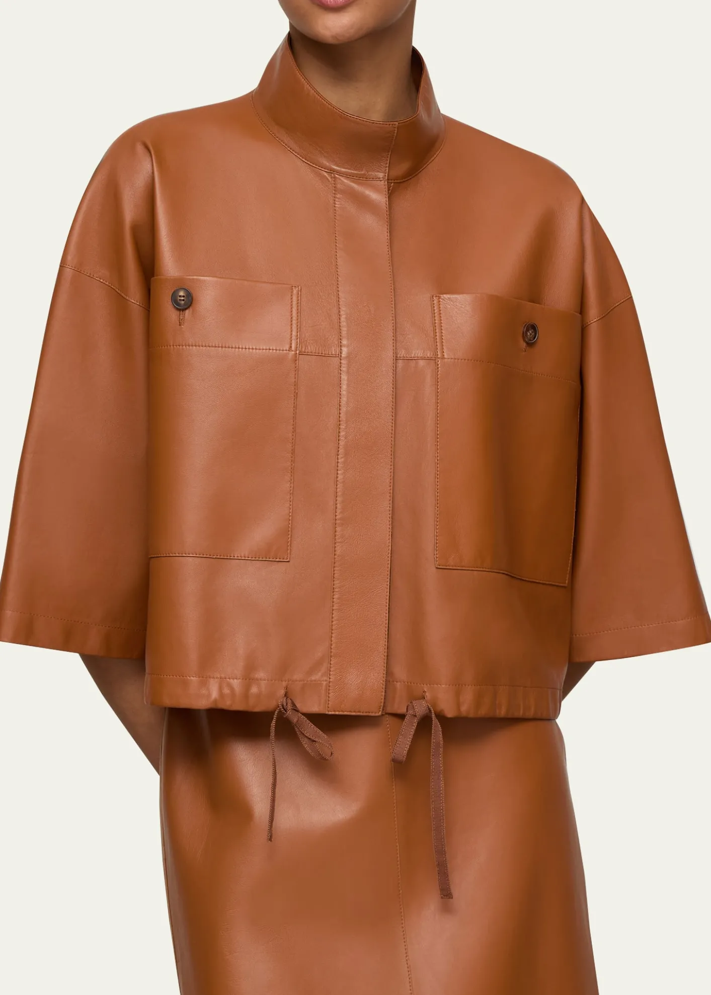 Lafayette 148 New YorkOversized Cropped Leather Shirt Jacket