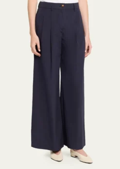 Lafayette 148 New YorkPark Wide-Leg Organic Cotton Poplin Pants