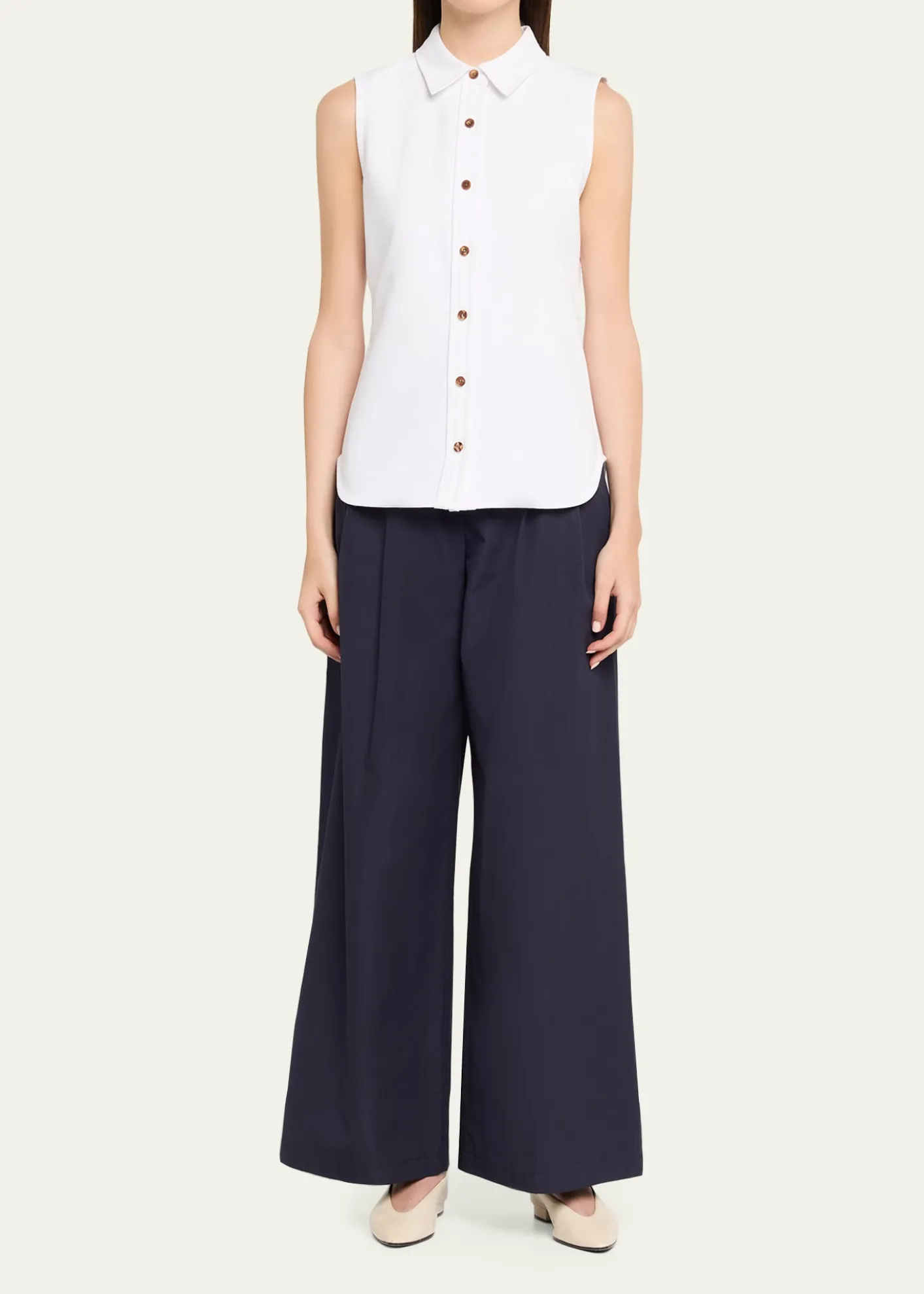 Lafayette 148 New YorkPark Wide-Leg Organic Cotton Poplin Pants