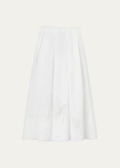 Lafayette 148 New YorkPleated Cutout Embroidered Linen Maxi Skirt