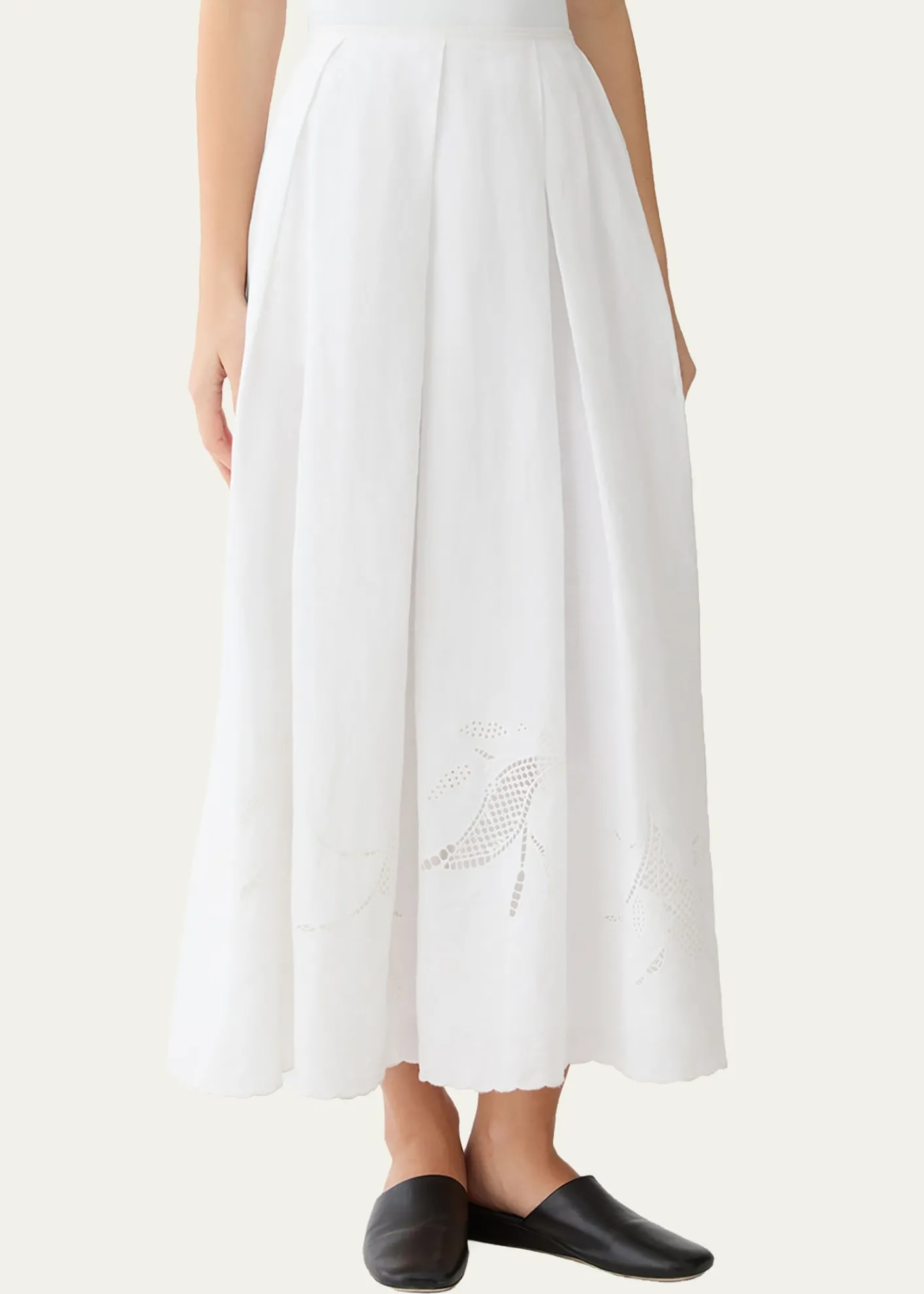 Lafayette 148 New YorkPleated Cutout Embroidered Linen Maxi Skirt