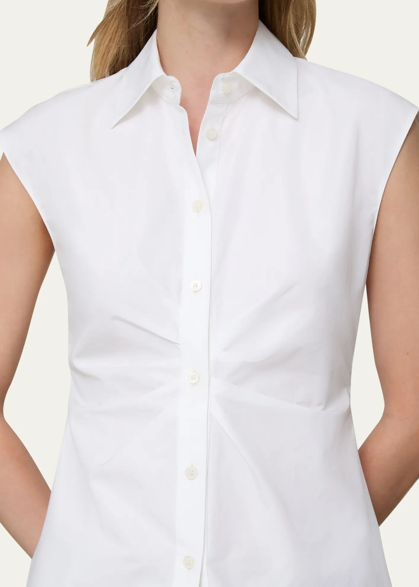 Lafayette 148 New YorkPleated-Front Organic Cotton Poplin Shirt