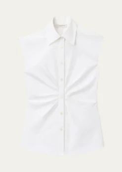 Lafayette 148 New YorkPleated-Front Organic Cotton Poplin Shirt