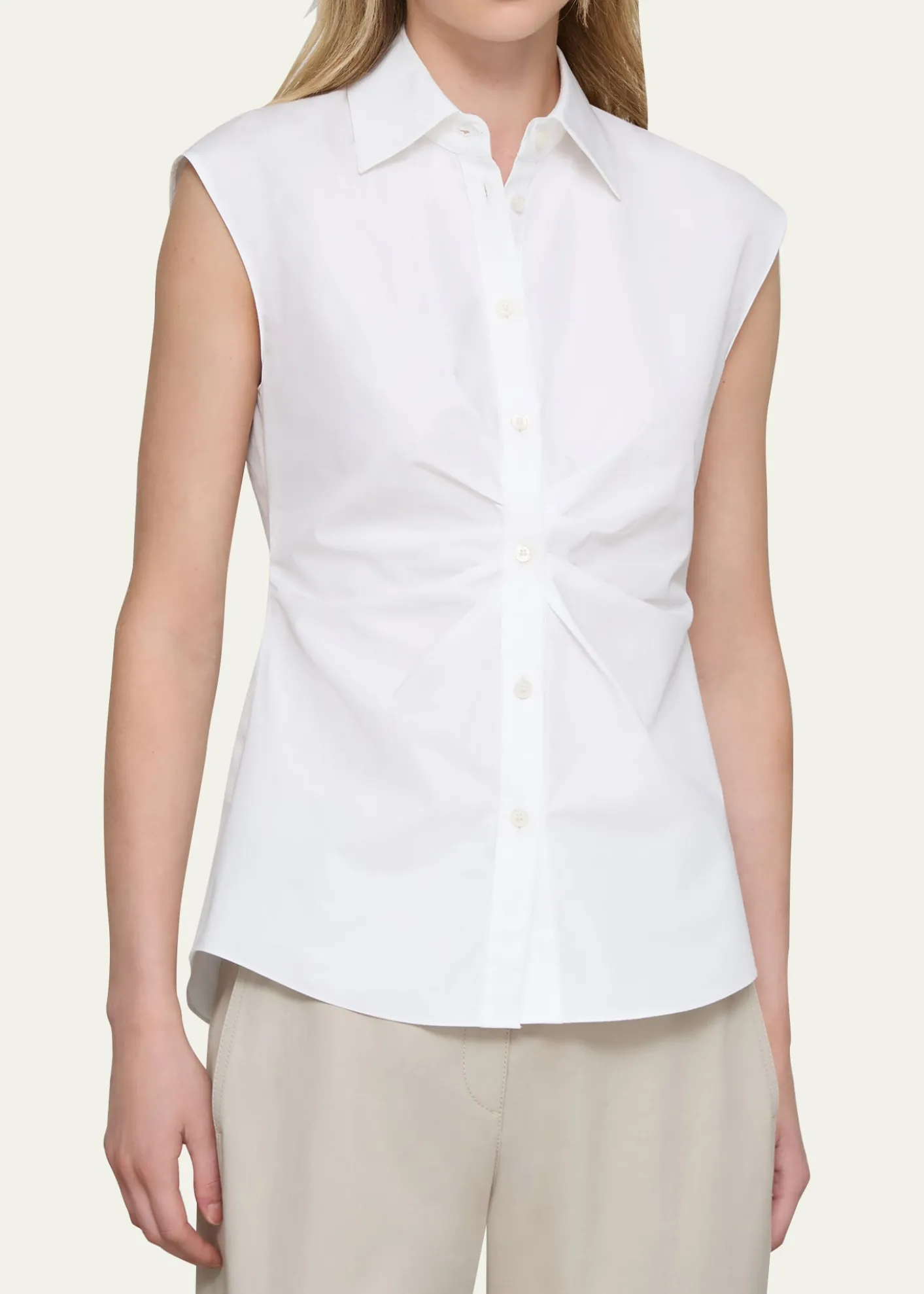 Lafayette 148 New YorkPleated-Front Organic Cotton Poplin Shirt