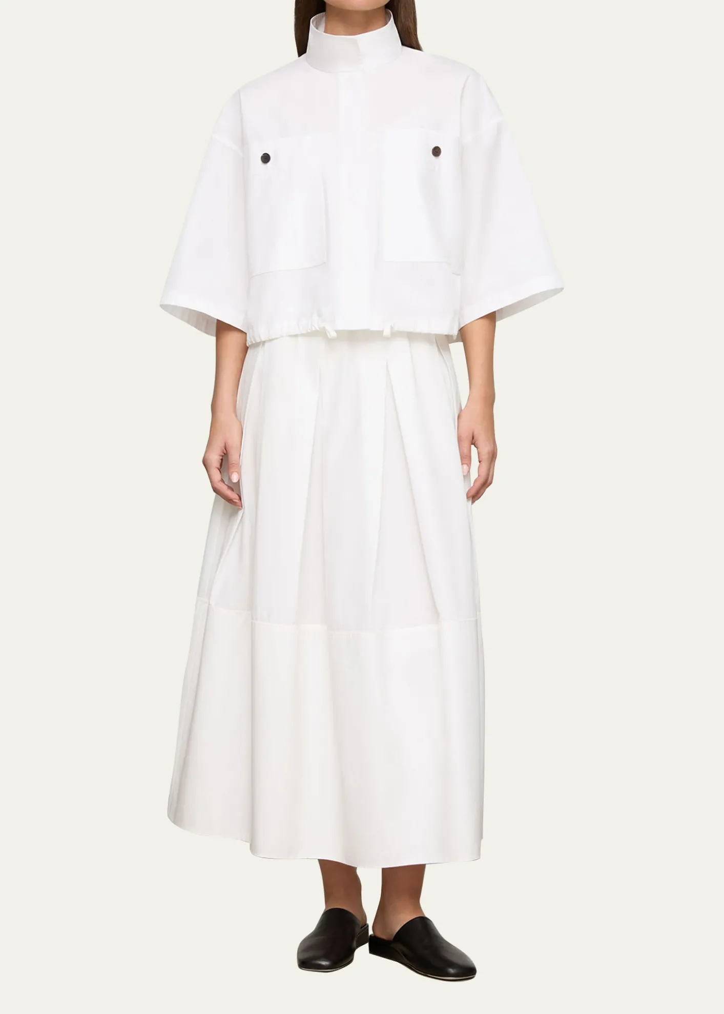 Lafayette 148 New YorkPleated Organic Cotton Poplin Midi Skirt