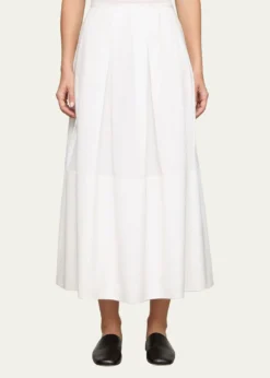Lafayette 148 New YorkPleated Organic Cotton Poplin Midi Skirt