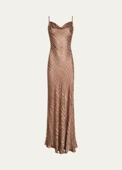 L'AgenceChristine Cowl-Neck Burnout Satin Gown