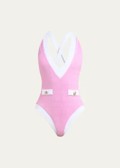 L'AgenceColorblock Chic Lisa Plunge One-Piece Swimsuit