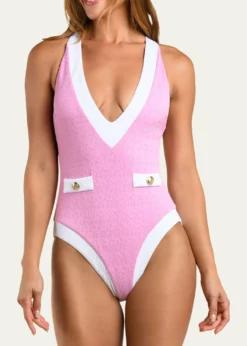 L'AgenceColorblock Chic Lisa Plunge One-Piece Swimsuit