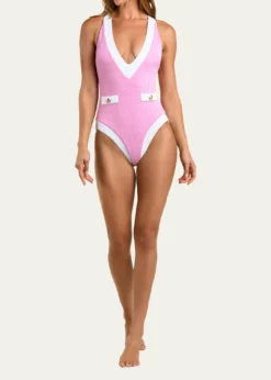 L'AgenceColorblock Chic Lisa Plunge One-Piece Swimsuit